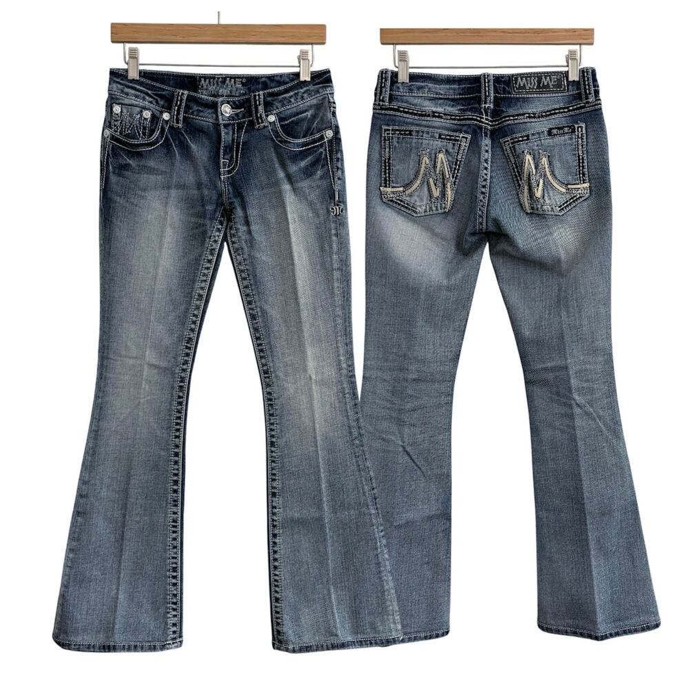 Miss Me The M Series Flare Jeans Embroidered Low Rise Womens Sz 26 Western Y2K